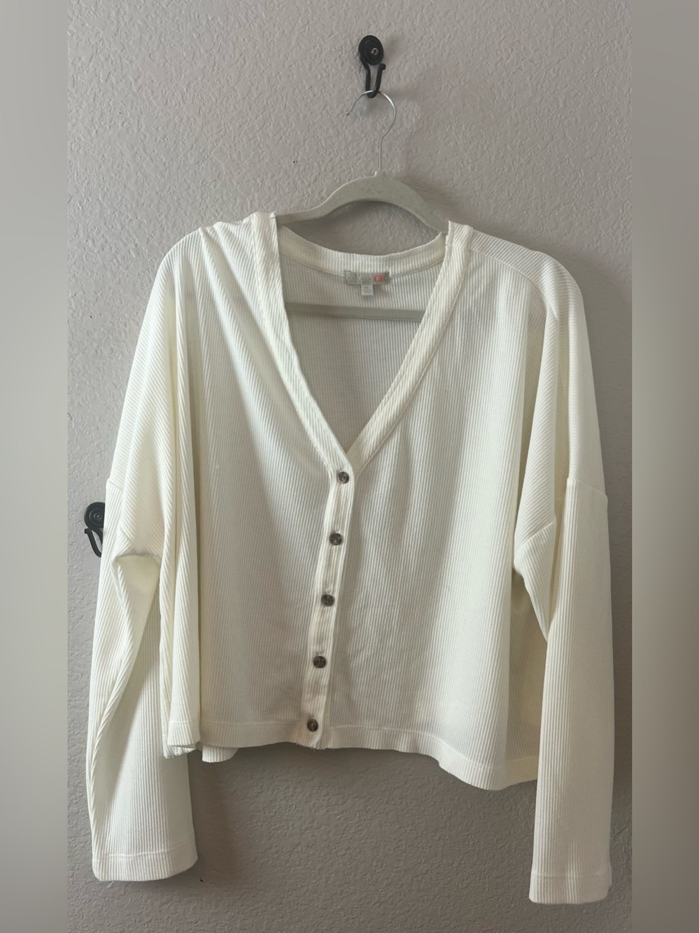 Gianni Bini Cream Button-Front Ribbed Long Sleeve Top Sz XL Comfy Boho TC0478